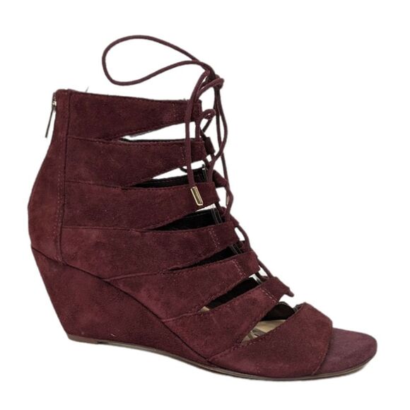 SAM EDELMAN Santana Suede Lace Up Wedge Caged Sandals 6 - Picture 2 of 10
